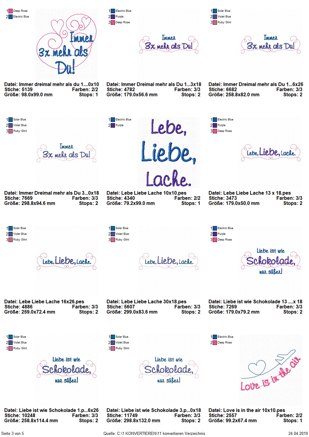 Stickdatei Set Weil ich Dich liebe! (Für 10x10, 13x18 und 18x30)
