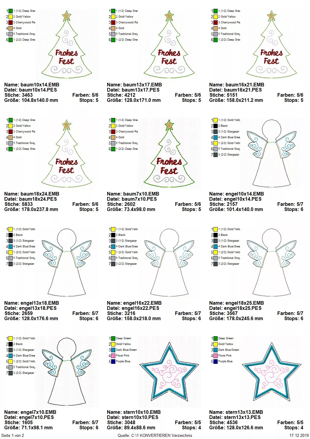 Stickdatei Set ITH Stabdateien mit Engel, Stern und Christbaum Seite 1